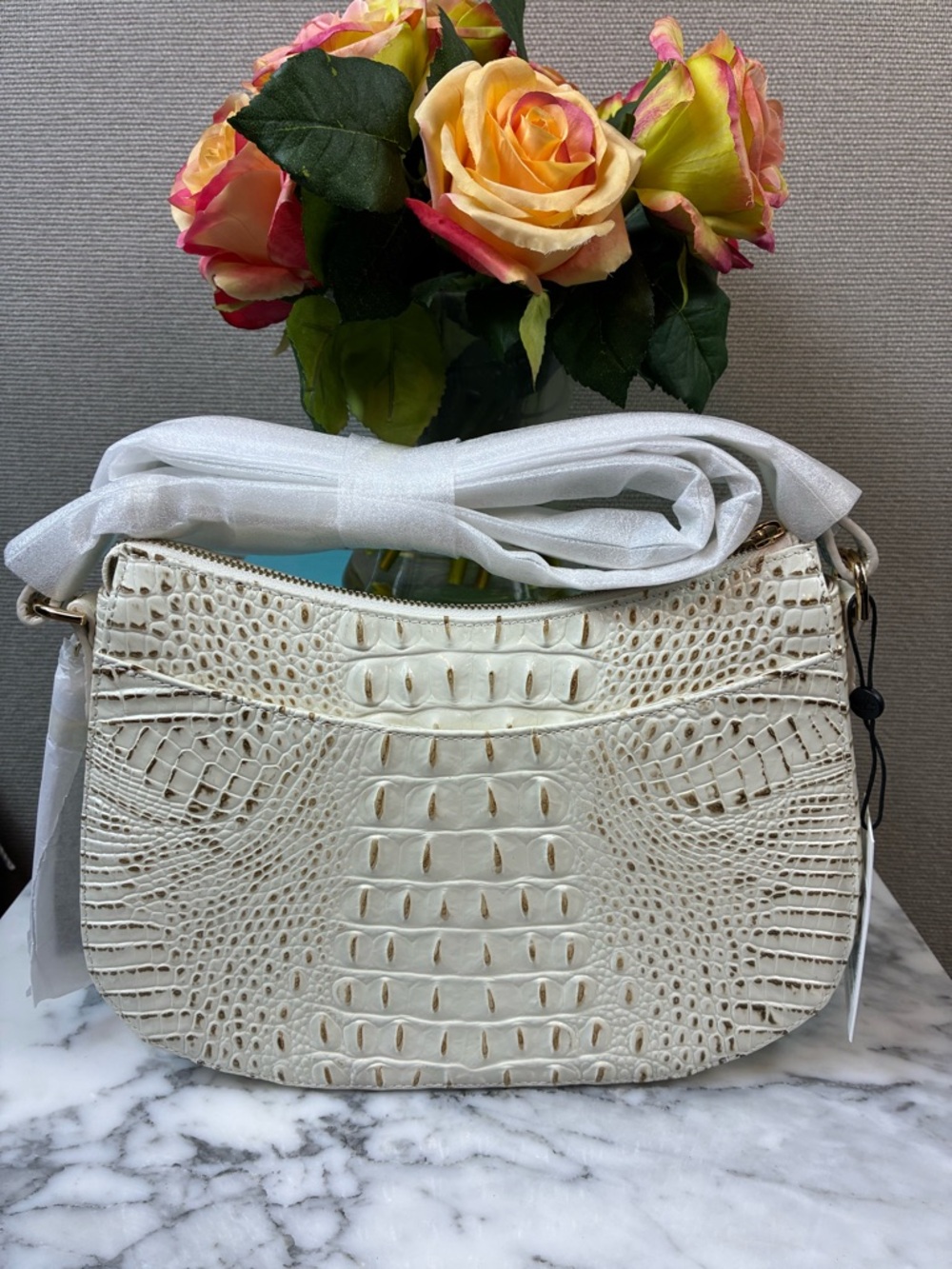 Brahmin Snowball Snowdrift Melbourne Shayna Croc Embossed Shoulder Bag ❄️ ❄️ - Picture 6 of 11